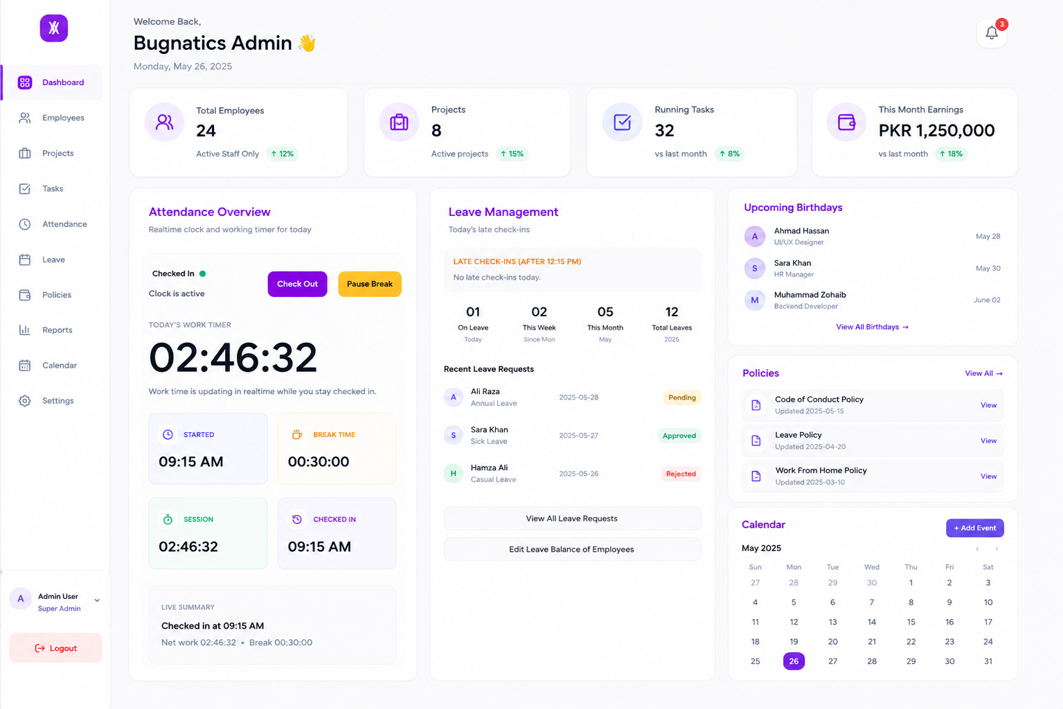 Smart Business Management Portal desktop dashboard